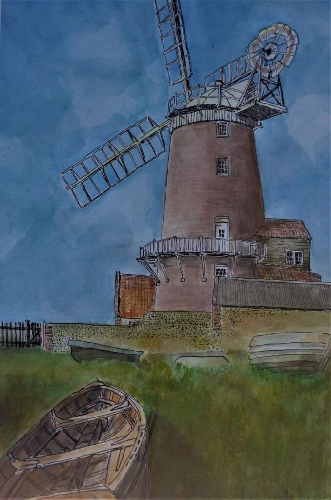 Dick Slothouwer-Molen in Norfolk (Engeland)-Aquarel en acryl