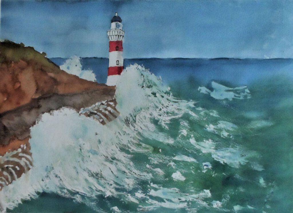 Jan de Graaff-Storm langs de kust-aquarel