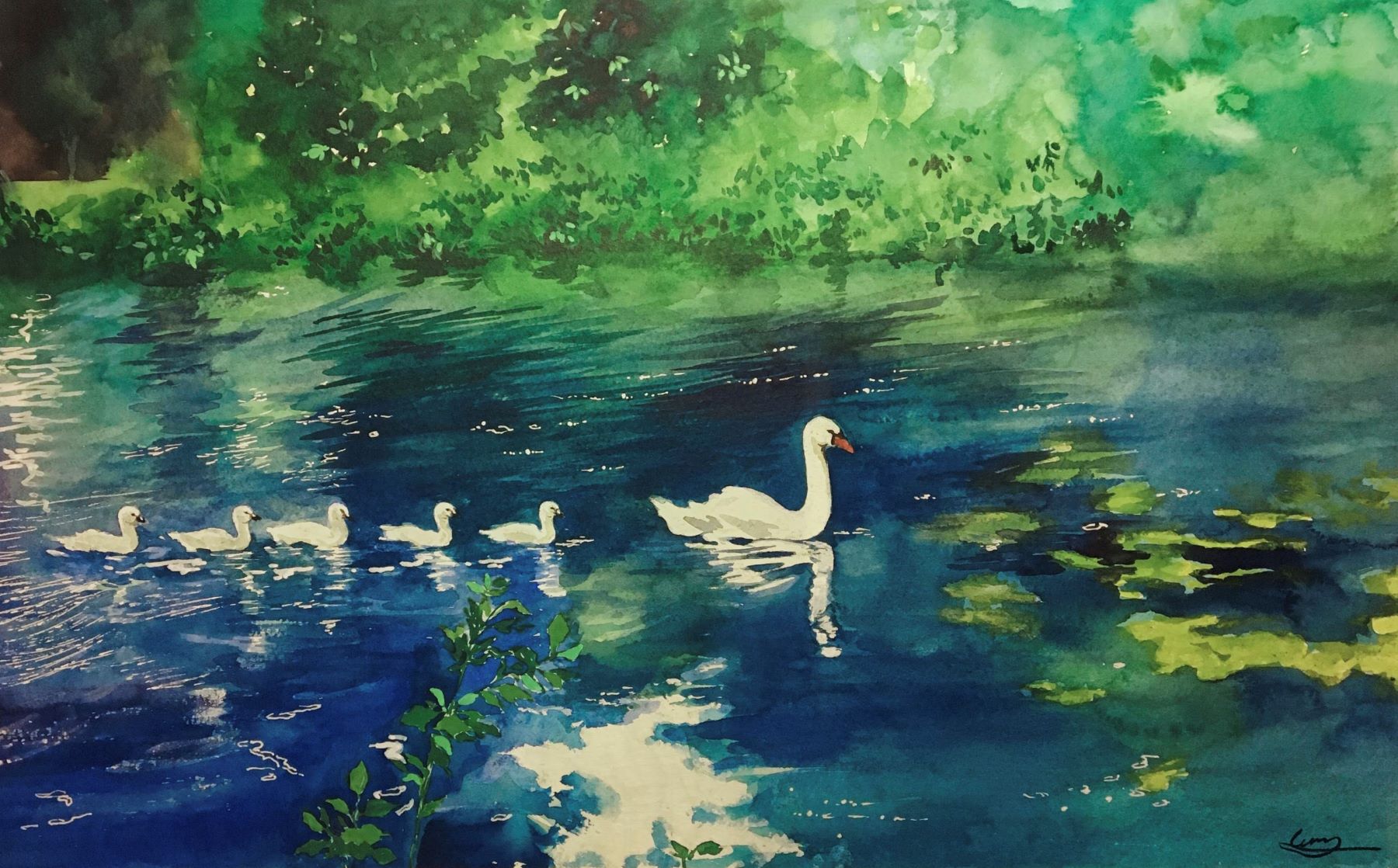 Lu Zhang-Swimming lesson-watercolor