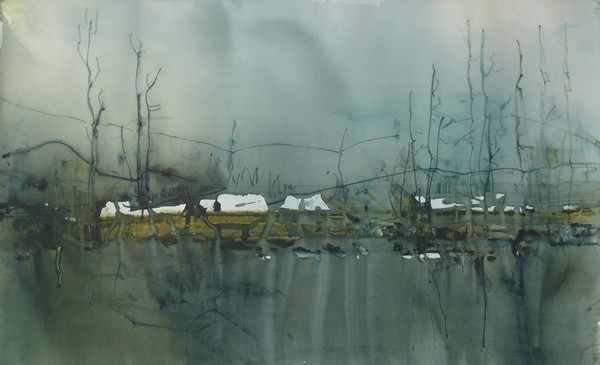 Ria Klompmaker-Escape of the dark-aquarel