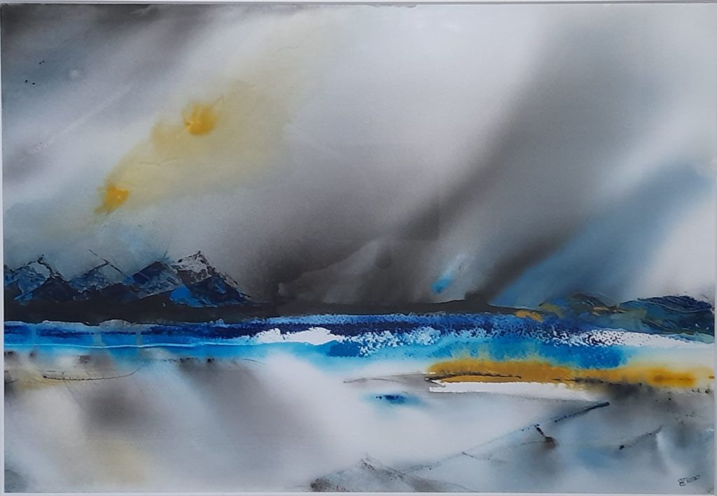 Angelique van Leerdam-Dark sky mountain-aquarel