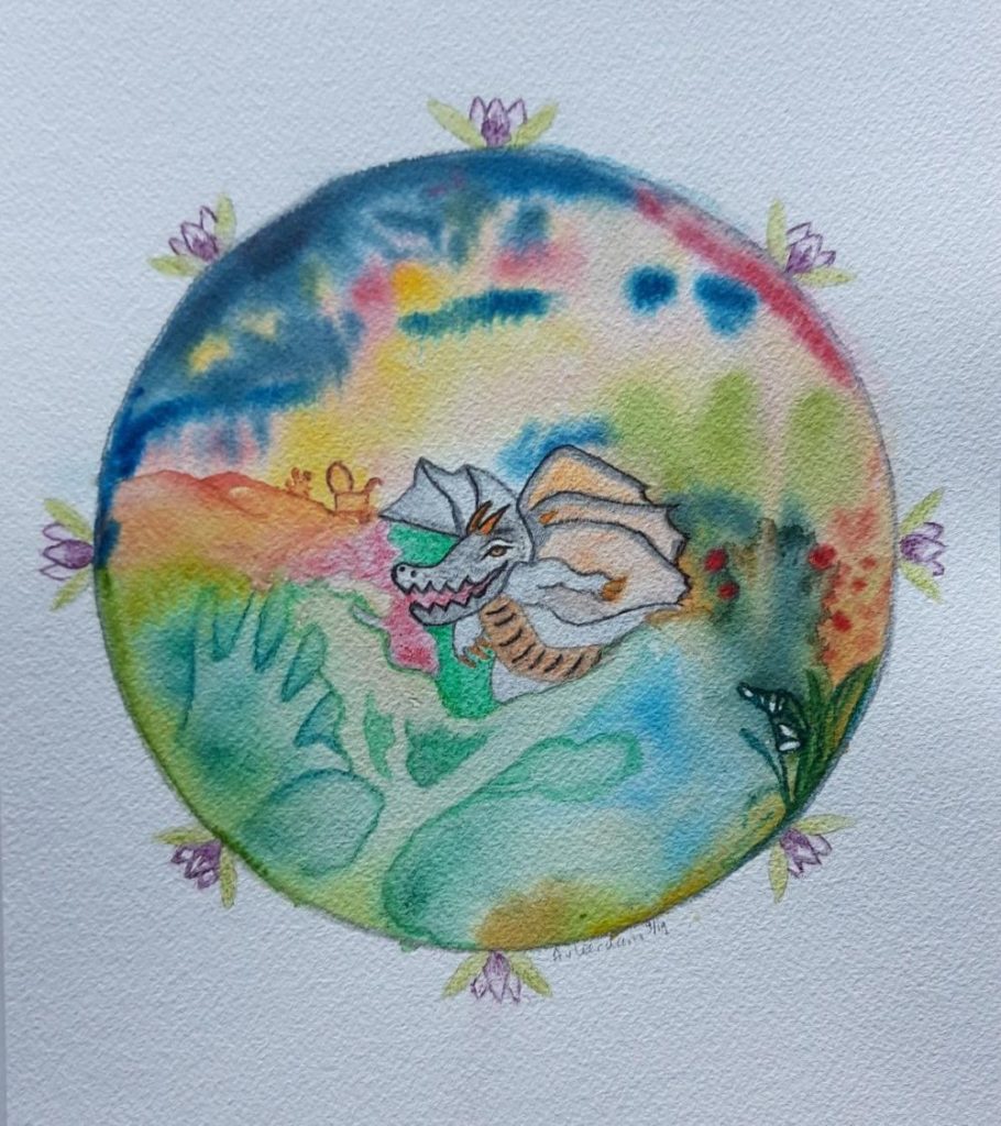 Angelique van Leerdam-Dragons Spirit (auragraaf)-aquarel en potlood