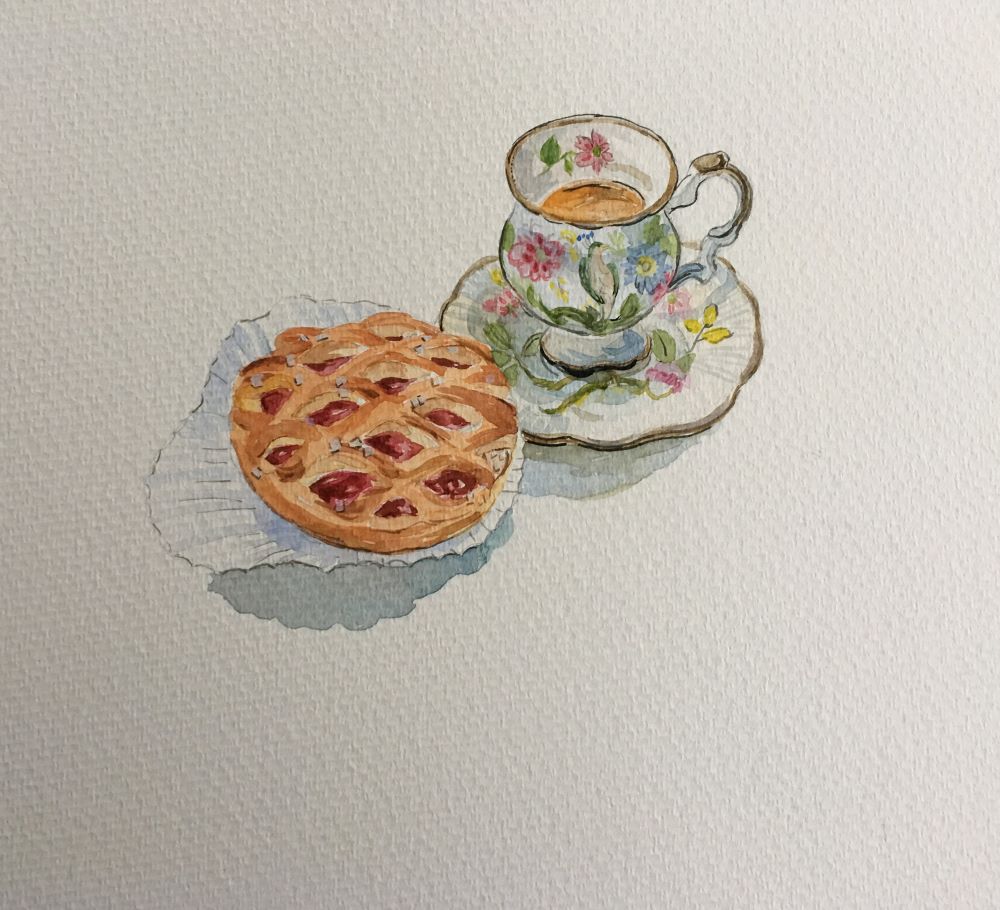 Qing Sun-Een kopje koffie-aquarel