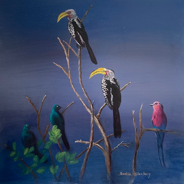 Saskia Uilenberg-Afrikaanse vogels-watervermengbare olieverf